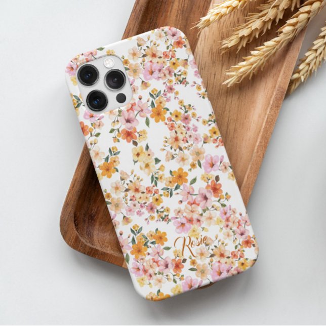 Pretty Beauty Yellow Orange Ditsy Floral Pattern Case-Mate iPhone Case (The pretty beautiful, ditsy floral garden with small floral in hand-drawn style for phone case)
