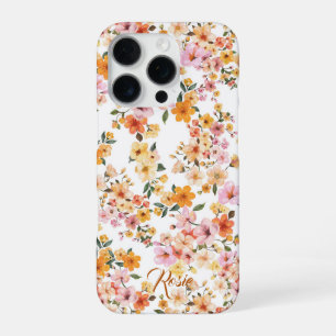 Pretty Beauty Yellow Orange Ditsy Floral Pattern iPhone 16 Pro Case