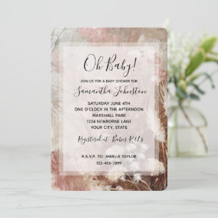 Pretty Beige Blush Pink Boho Floral Baby Shower Invitation