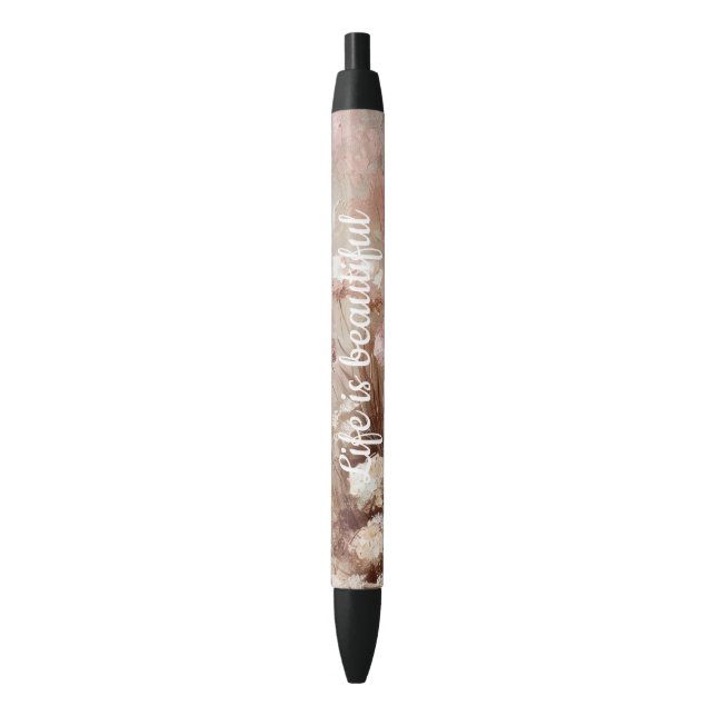 Pretty Beige Blush Pink Boho Floral  Black Ink Pen (Front Vertical)