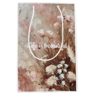 Pretty Beige Blush Pink Boho Floral Medium Gift Bag