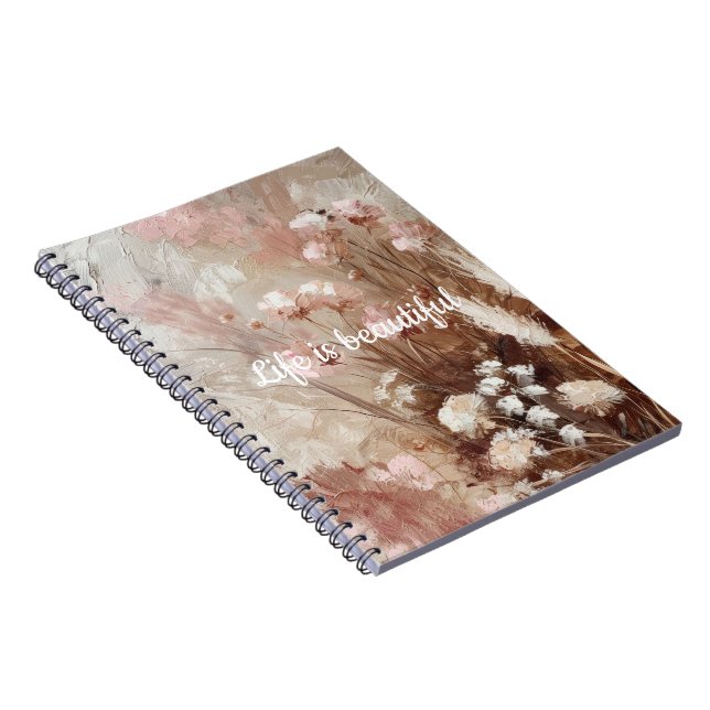Pretty Beige Blush Pink Boho Floral  Notebook (Right Side)