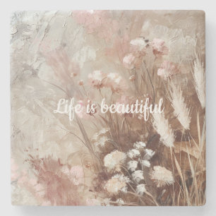 Pretty Beige Blush Pink Boho Floral Stone Coaster