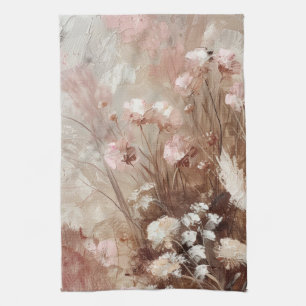 Pretty Beige Blush Pink Boho Floral  Tea Towel