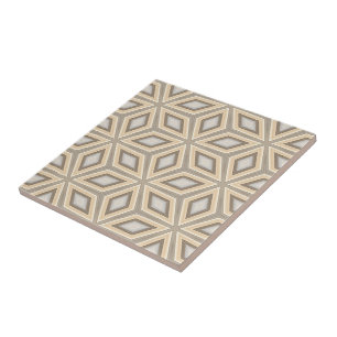 Pretty Beige Brown Geometric Retro Stars Pattern Tile