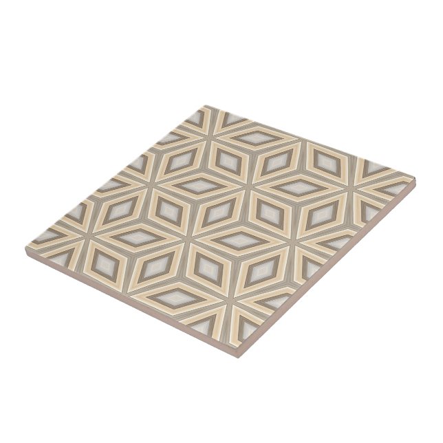 Pretty Beige Brown Geometric Retro Stars Pattern Tile (Side)