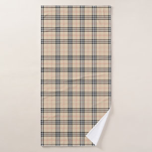 Pretty Beige Plaid Tartan Bath Towel