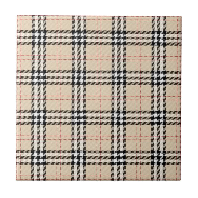 Pretty Beige Plaid Tartan Ceramic Tile (Front)