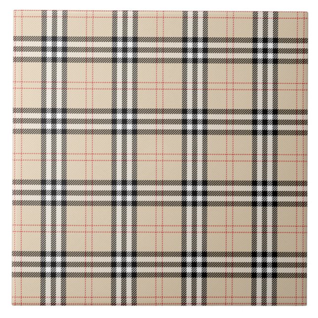 Pretty Beige Plaid Tartan Ceramic Tile (Front)