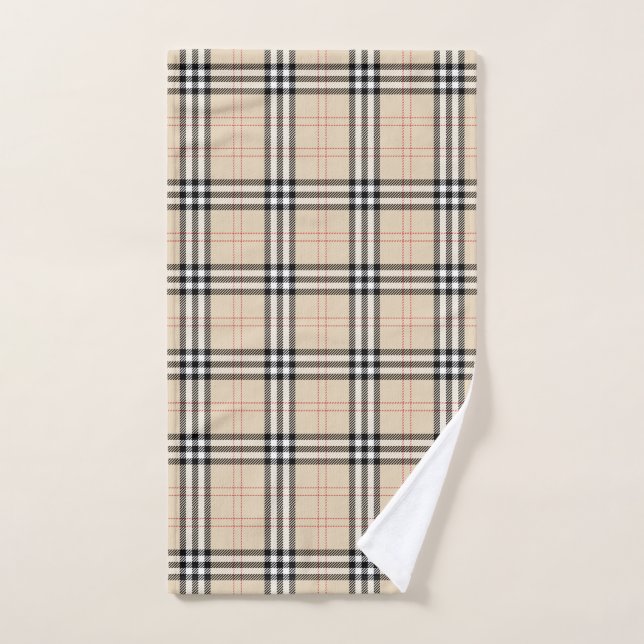 Pretty Beige Plaid Tartan Hand Towel (Hand Towel)