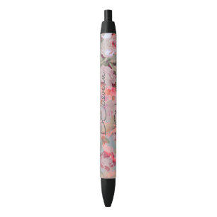 Pretty “Believe in YOUrself” quote roses floral Black Ink Pen
