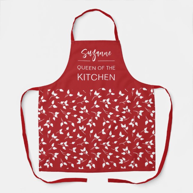 Pretty Berries Rosehips Pattern Modern Red Apron (Front)