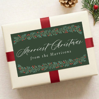 Pretty Berry Garland Christmas Personalised Rectangular Sticker