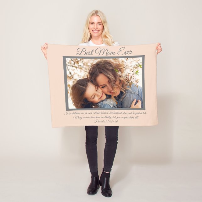 Pretty Best Mum Ever Proverbs 31 Photo Pink Fleece Blanket (In Situ)