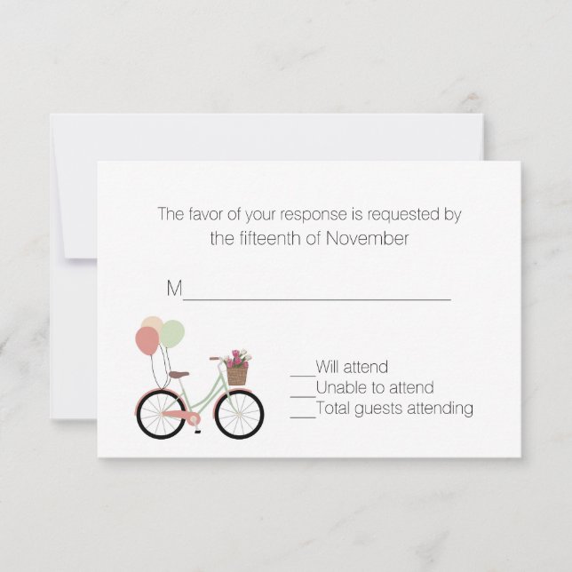 Pretty Bicycle with Balloons Wedding Response Card (Front)