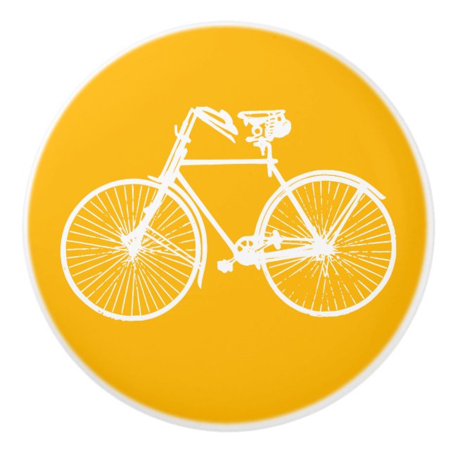 Pretty bike bicycle door knob drawer pull yellow (Front)