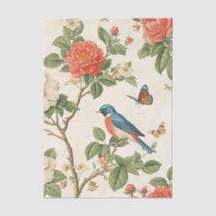 Pretty Bird and Butterflies with Peony Branches Tissue Paper