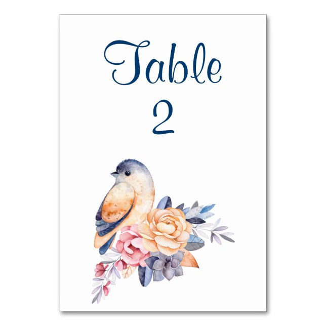 Pretty Bird and Flowers Customisable Table Card (Front)