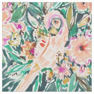 PRETTY BIRD Floral Parrot Watercolor Fabric