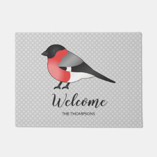 Pretty Bird Illustration & Custom Name Welcome Doormat
