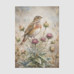 Pretty Bird Perched on Purple Thistle Flowers Tissue Paper