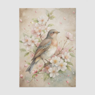 Pretty Bird Perched on White Floral Branch Tissue Paper