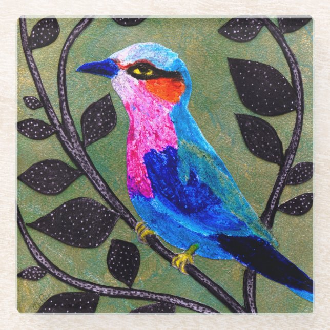 ’Pretty Birdie’ Glass Coaster (Front)