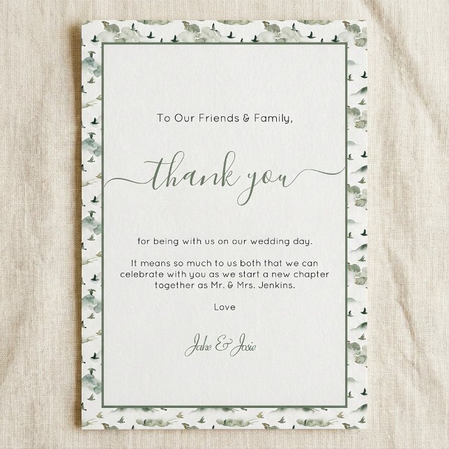 Pretty birds and hill Wedding thank you Table Card (Pretty birds and hill Wedding thank you Table Card.)
