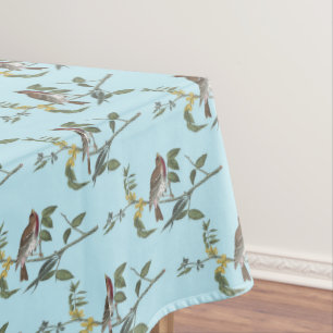 Pretty Birds In Branches Turquoise Spring Tablecloth