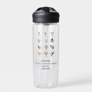Pretty BIRTH MONTH FLOWER Christian Bible Verse Water Bottle