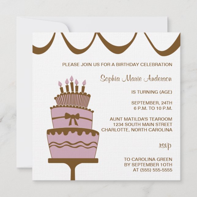 Pretty Birthday Cake Party Invitations (Front)