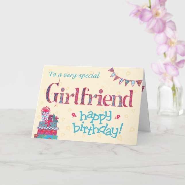 Pretty Birthday Card for Girlfriend, Bunting Gifts (Orchid)