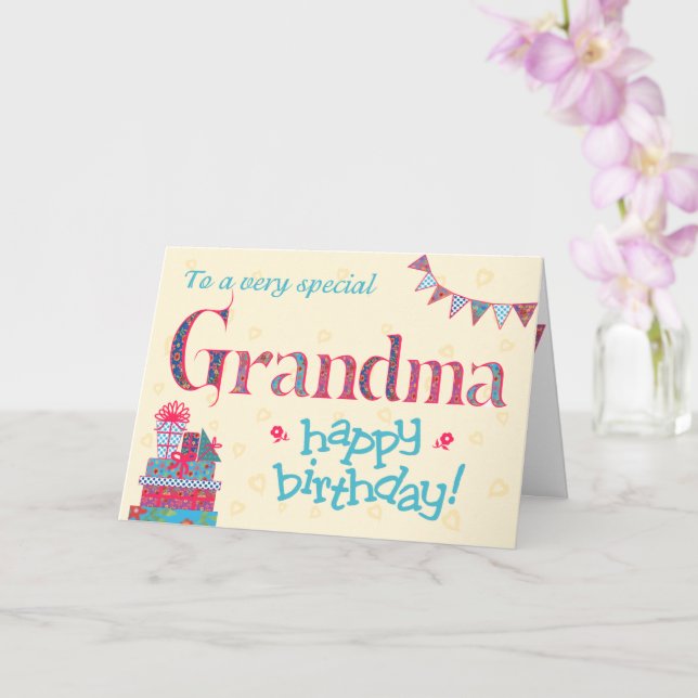 Pretty Birthday Card for Grandma, Bunting, Gifts (Orchid)