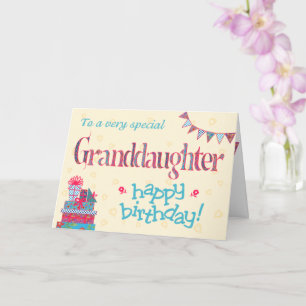 Pretty Birthday Card Granddaughter, Bunting, Gifts
