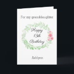 Pretty Birthday Granddaughter Card<br><div class="desc">A pretty,  personalised granddaughter birthday card,  which you can essily personalise with her age and name. The inside birthday message can also be personalised. The back also features the same pretty green leaves laurel on front with pink flowers. You'll be able to personalise with the year.</div>