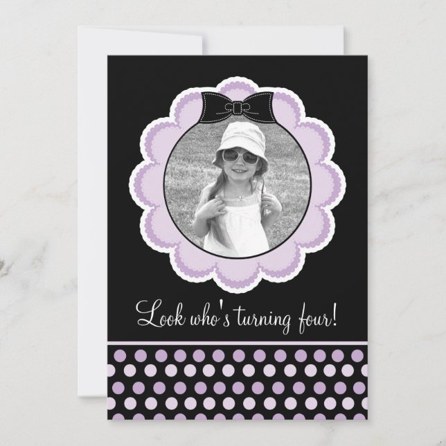 Pretty Black and Purple Birthday Party Invitation (Front)