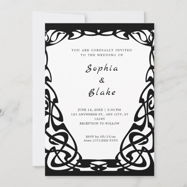 Pretty Black and White Art Deco Wedding Invitation (Front)