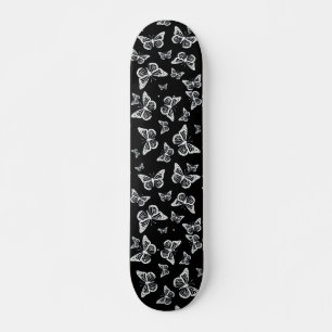 Pretty Black and White Butterflies Pattern Motif Skateboard