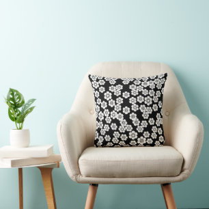 Pretty Black and white floral print pattern Cushion