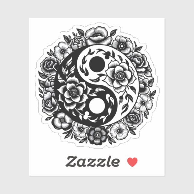 Pretty Black and White Floral Yin Yang (Sheet)