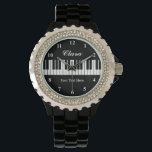 Pretty black and white piano keys watch for women<br><div class="desc">Pretty black and white piano keys watch for women. Personalise with name,  monogram,  funny quote or slogan. Custom background colour. Unique Birthday gift ideas for piano player,  pianist,  classical music teacher,  musician,  instructor,  producer,  artist,  wife,  mum etc. Classy women's watch with modern strap.</div>