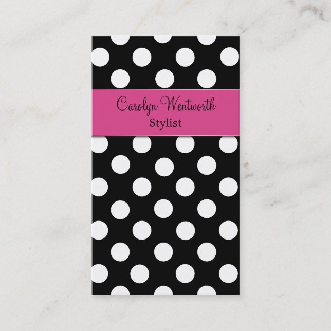 Pretty Black and White Polka Dot Business Card (Front)