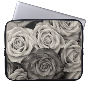 Pretty Black and White Roses Bouquet of Flowers Laptop Sleeve