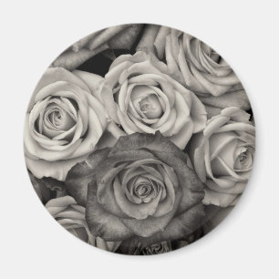 Pretty Black and White Roses Bouquet of Flowers Magnet