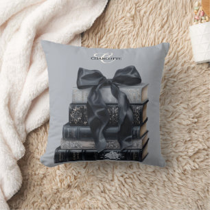 Pretty Black Bow Bookish Cushion