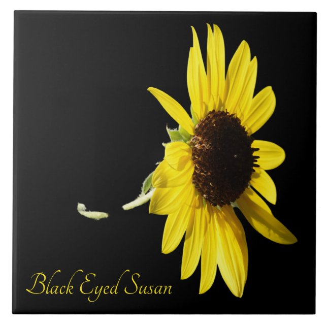 Pretty black eyed susan on black ceramic tile (Front)