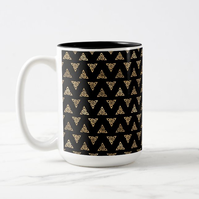 PRETTY BLACK & GOLD ROWS OF CELTIC KNOTS Two-Tone COFFEE MUG (Left)