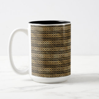 PRETTY BLACK & GOLD ROWS OF CELTIC KNOTS Two-Tone COFFEE MUG