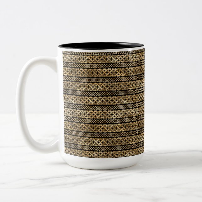 PRETTY BLACK & GOLD ROWS OF CELTIC KNOTS Two-Tone COFFEE MUG (Left)