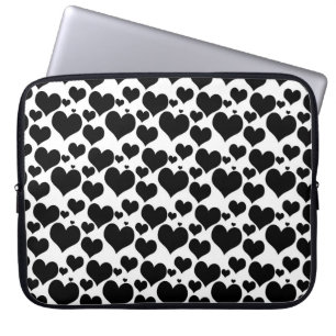 Pretty Black Hearts on White for your Valentine Laptop Sleeve